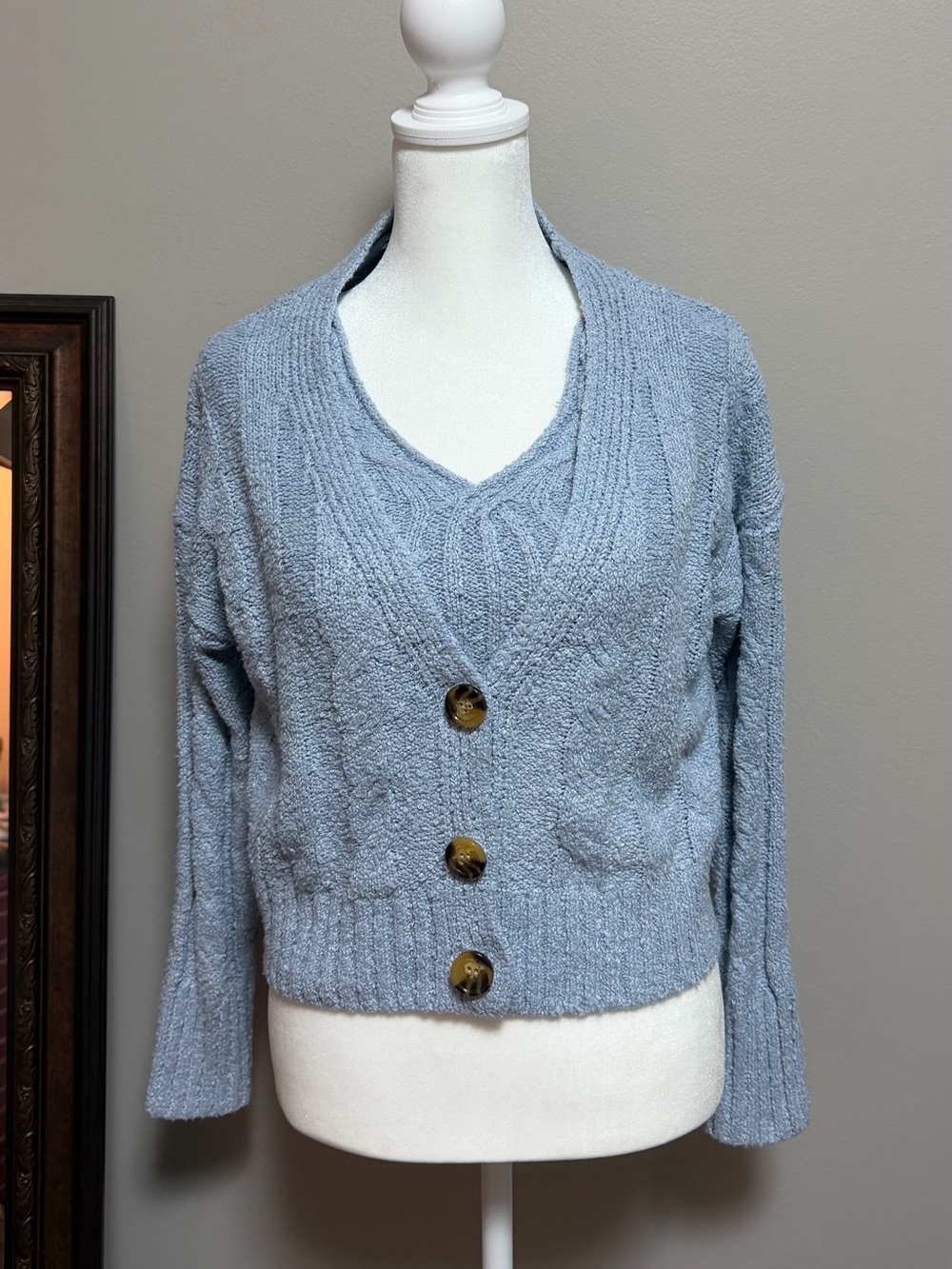 Light Blue V-Neck Button-Front 2 piece Women's Sweater